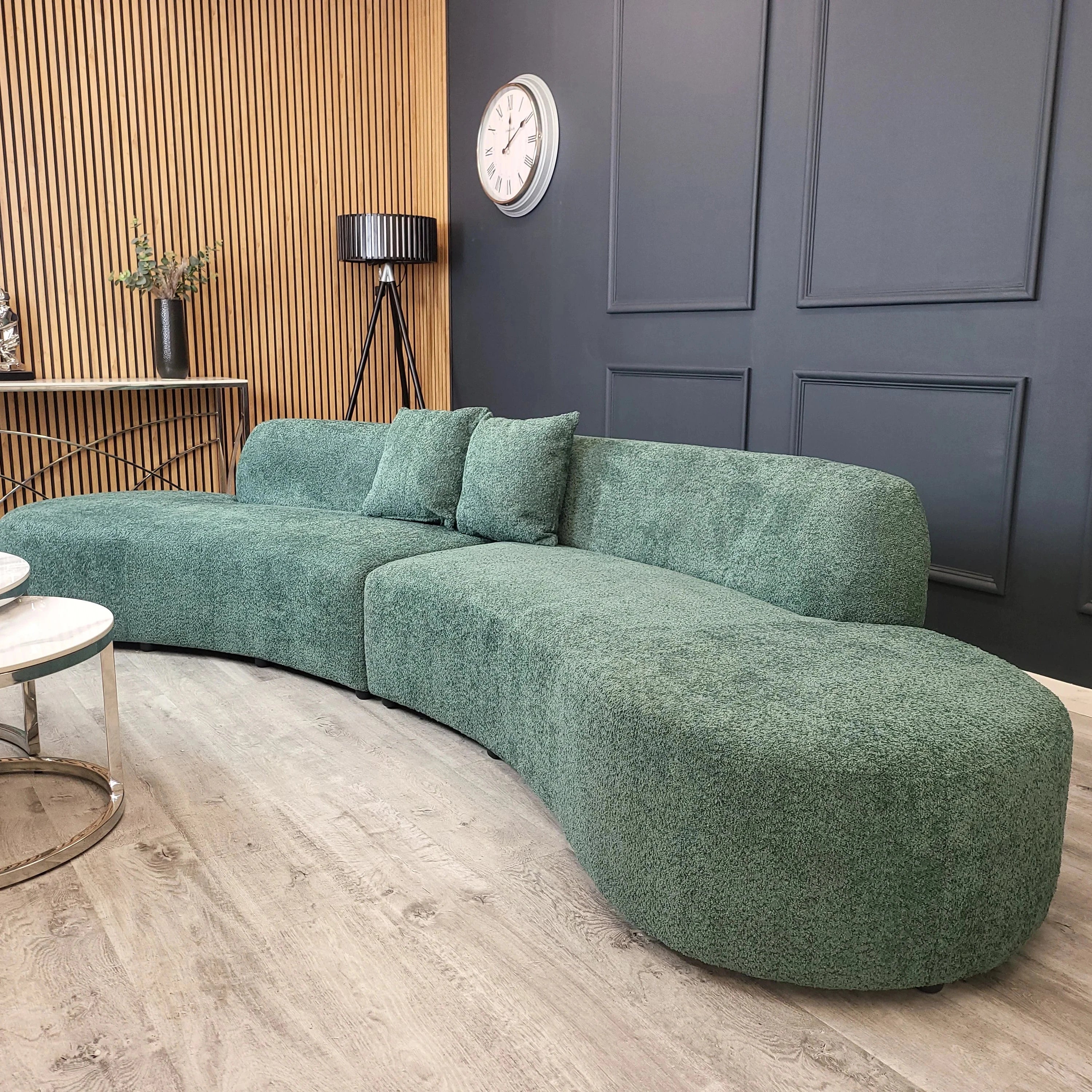 Miami Curved Cinema Boucle Sofa in Emerald Green