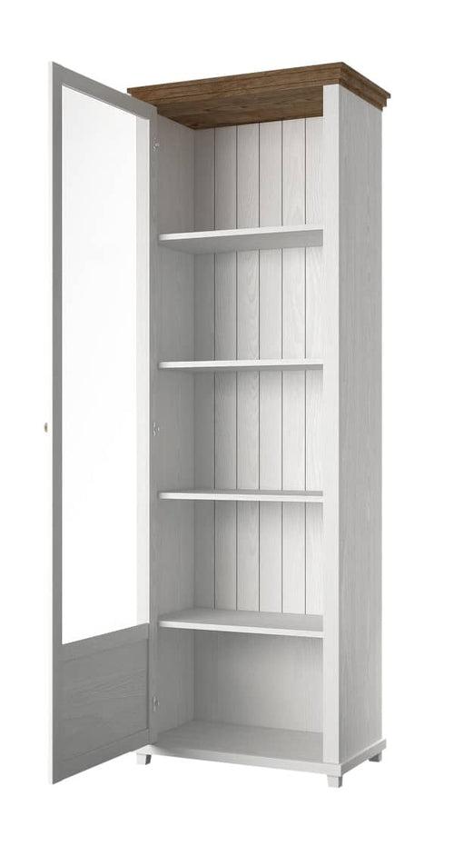 Evora Tall Narrow Left Handed Wooden Display Cabinet Abisko Ash and Oak Lefkas - 71cm