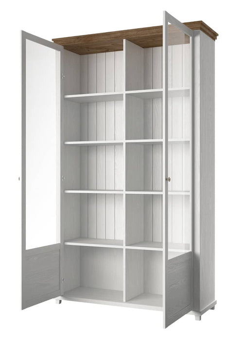 Evora Tall Wooden 2 Door Display Cabinet and Oak Lefkas - 126cm