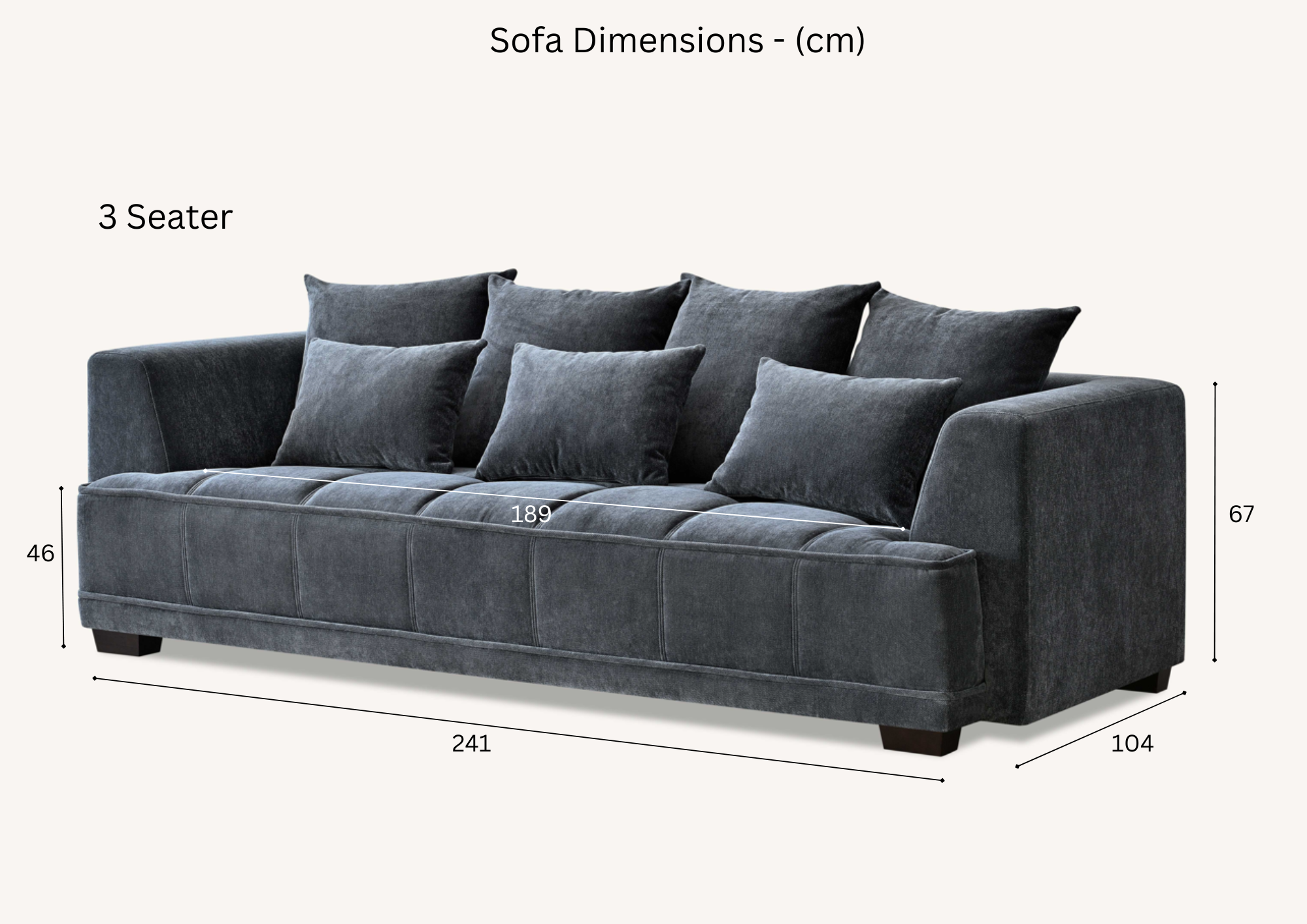 Aluxo Gramercy 3 Seater Sofa in Steel Velvet