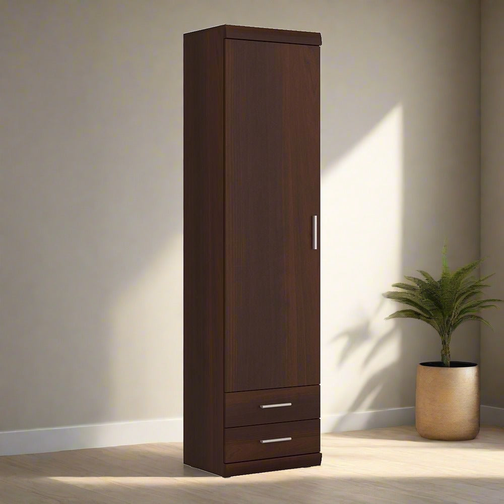 Imperial Tall 1 Door 2 Drawer Narrow Cabinet in Dark Mahogany Melamine