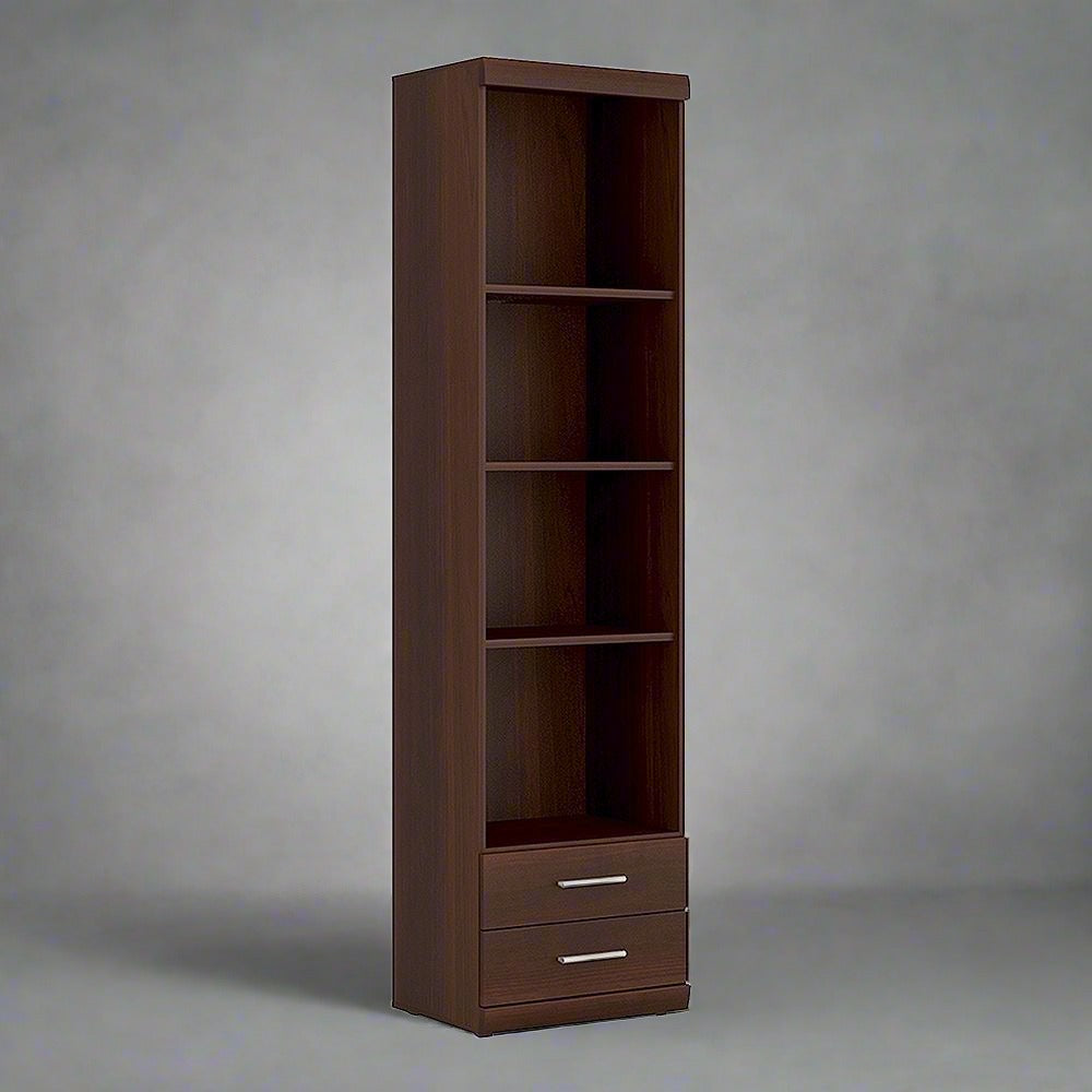 Imperial Tall 2 Drawer Narrow Cabinet with Open Shelving in Dark Mahogany Melamine