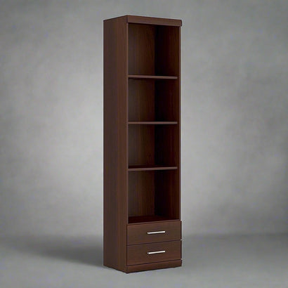 Imperial Tall 2 Drawer Narrow Cabinet with Open Shelving in Dark Mahogany Melamine - Furniture One Shop