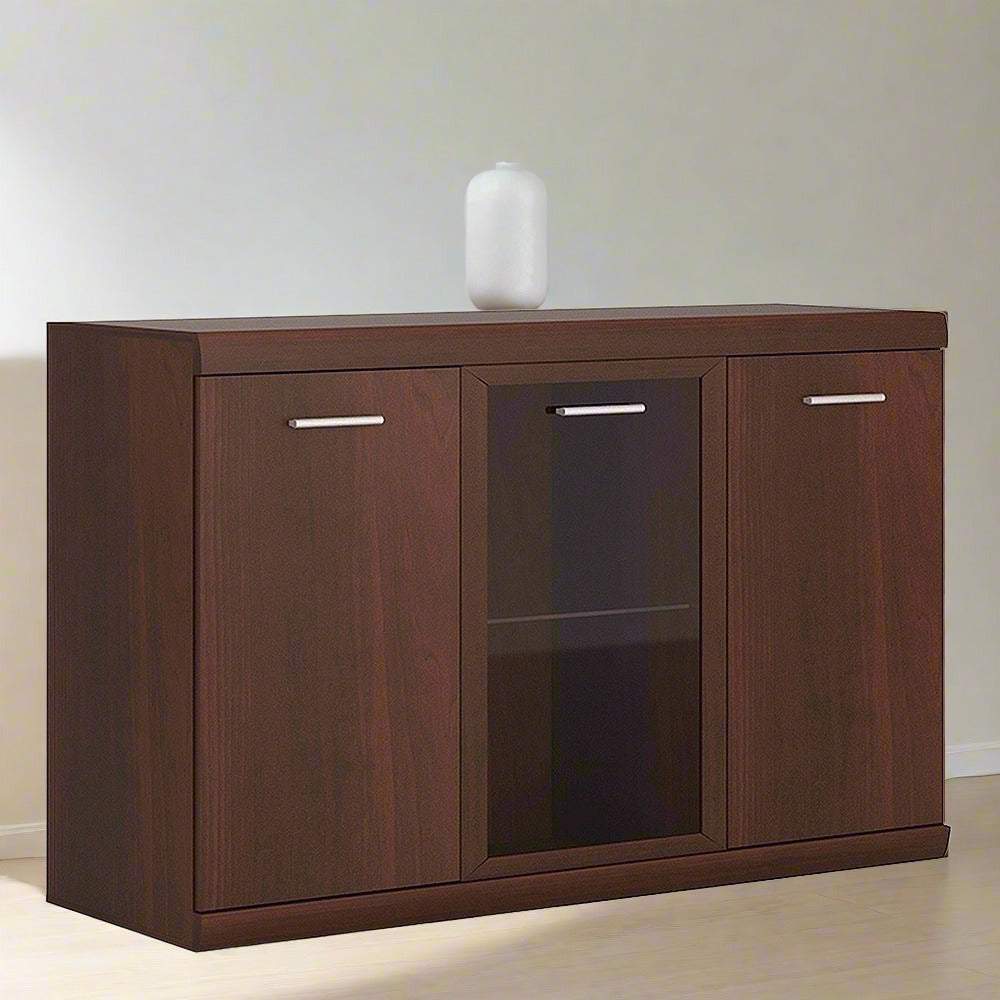 Imperial 3 Door Glazed Sideboard in Dark Mahogany Melamine