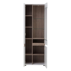 Chelsea Living Tall Glazed Narrow Display unit (LHD) in white with an Truffle Oak Trim - Furniture One Shop