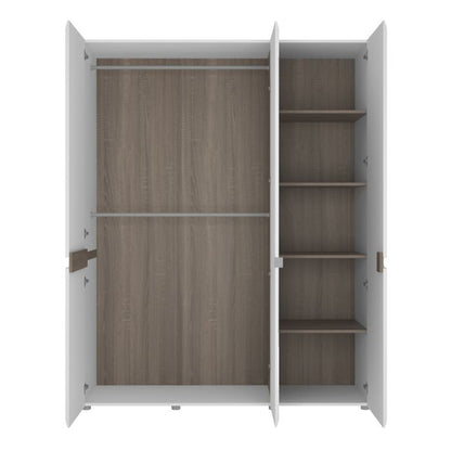 Chelsea 3 Doors Wardrobe with Mirror in White with an Truffle Oak Trim