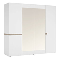 Chelsea 4 Door Wardrobe with Mirrors in White with an Truffle Oak Trim - Furniture One Shop
