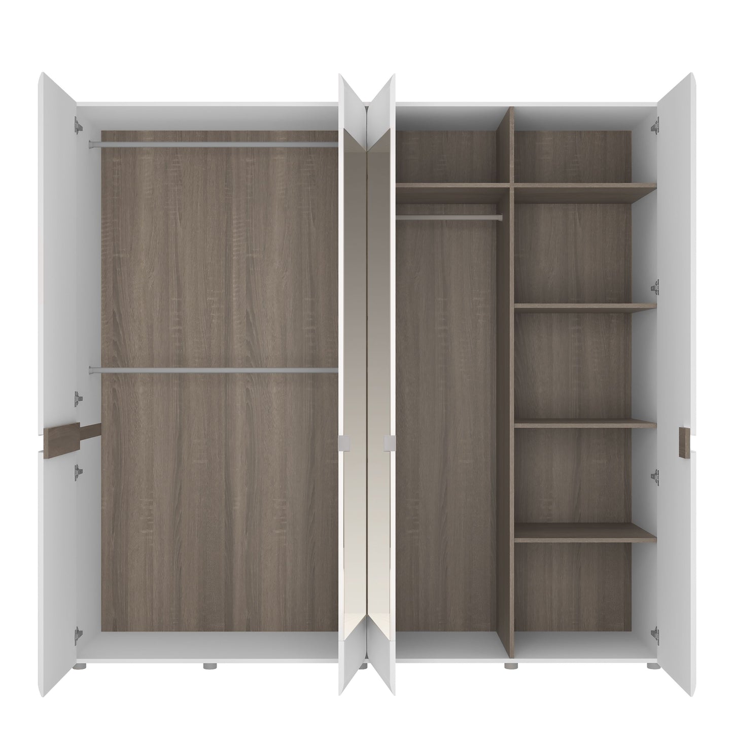 Chelsea 4 Door Wardrobe with Mirrors in White with an Truffle Oak Trim
