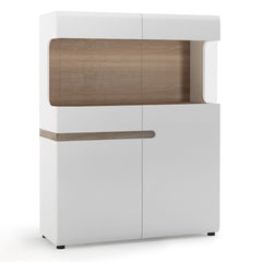 Chelsea Living Low Display Cabinet 109cm Wide in White with a Truffle Oak Trim - Furniture One Shop