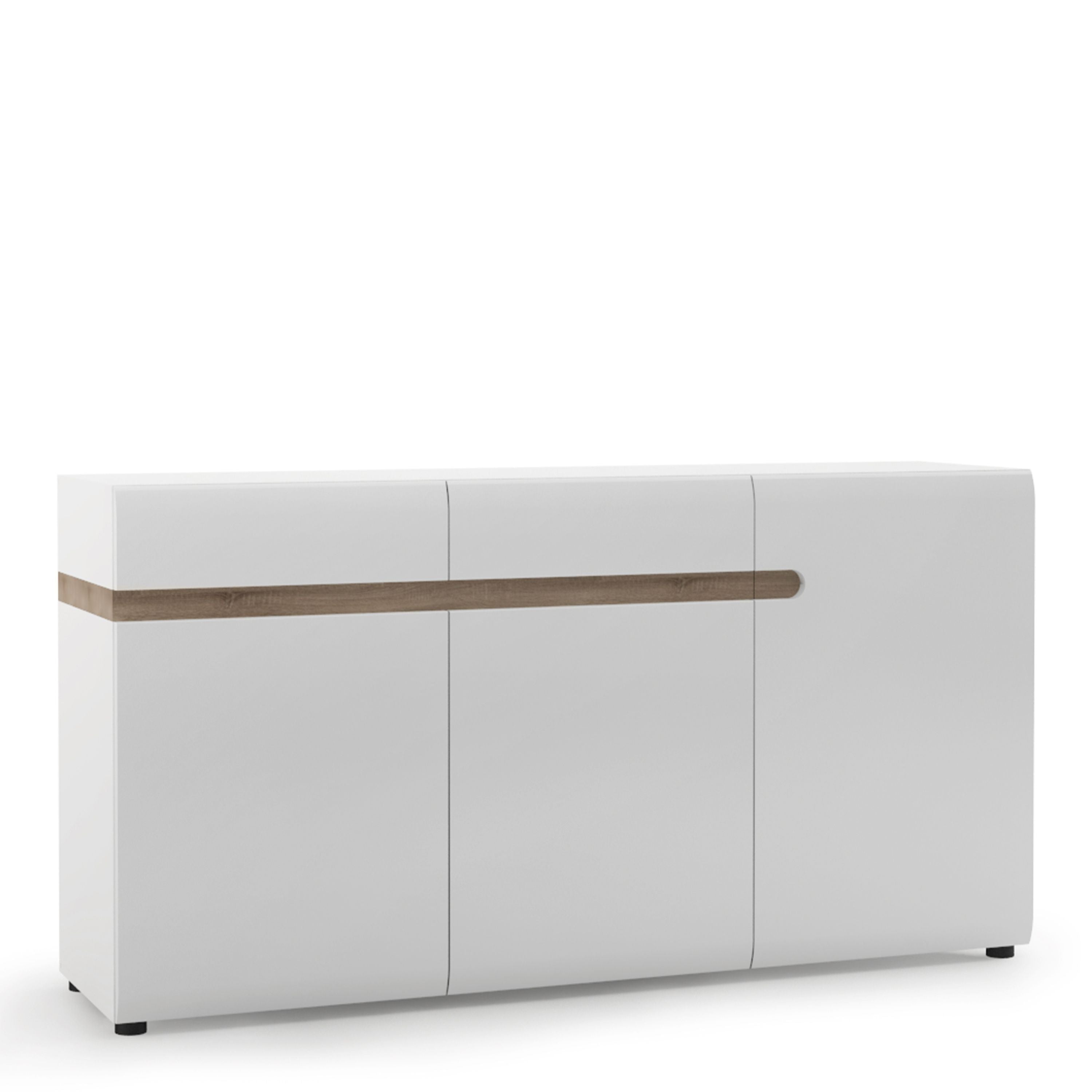 Chelsea Wooden 2 Drawer 3 Door Sideboard in White with a Truffle Oak Trim