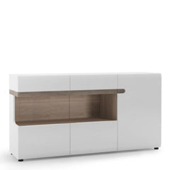 Chelsea Living 3 Door Glazed Sideboard in white with an Truffle Oak Trim - Furniture One Shop