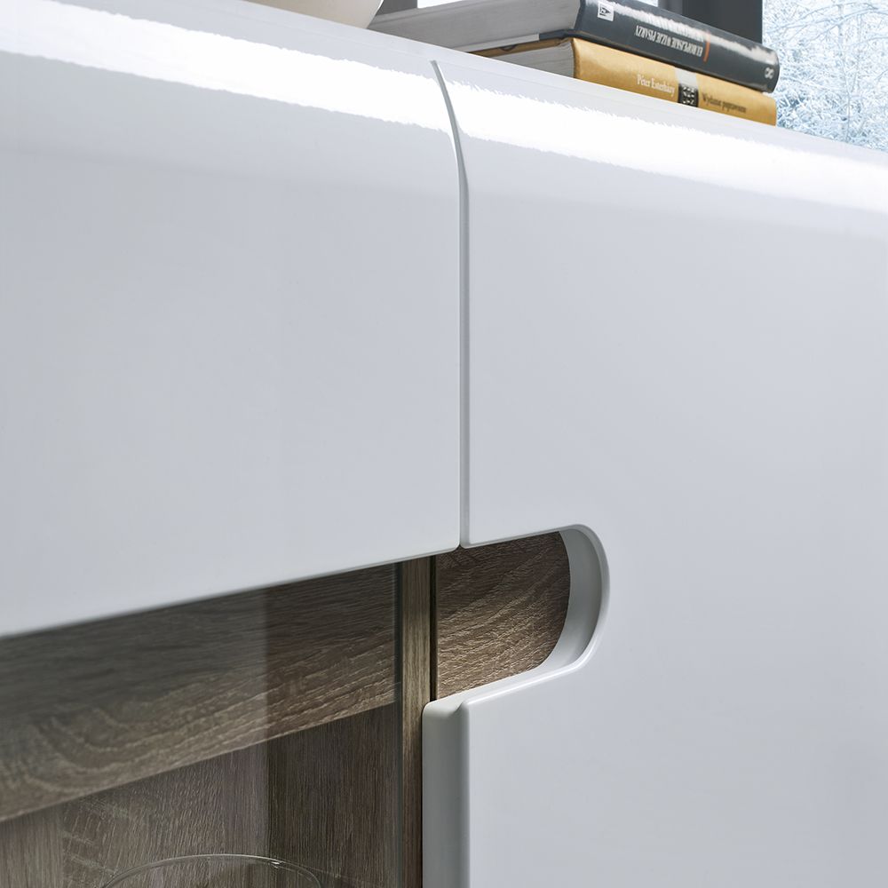 Chelsea Living 3 Door Glazed Sideboard in white with an Truffle Oak Trim