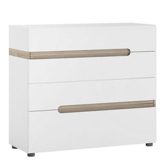 Chelsea Bedroom 4 Drawer Chest in White with a Truffle Oak Trim - Furniture One Shop