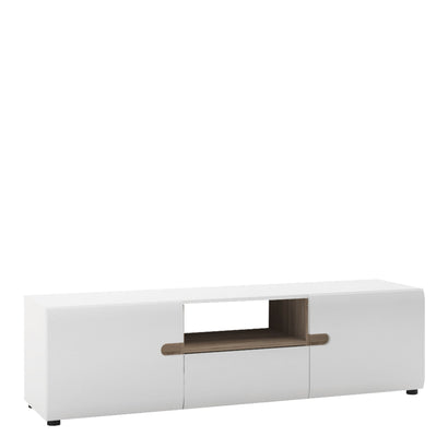 Chelsea Living Wide TV Unit in white with an Truffle Oak Trim - Furniture One Shop
