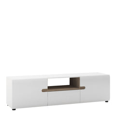 Chelsea Living Wide TV Unit in white with an Truffle Oak Trim - Furniture One Shop