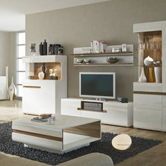 Chelsea Living Wide TV Unit in white with an Truffle Oak Trim - Furniture One Shop