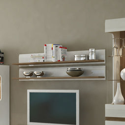 Chelsea Living Wall Shelf in white with an Truffle Oak Trim - Furniture One Shop