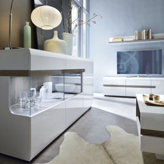 Chelsea Living Wall Shelf in white with an Truffle Oak Trim - Furniture One Shop