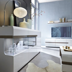 Chelsea Living 3 Door Glazed Sideboard in white with an Truffle Oak Trim - Furniture One Shop