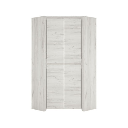 Angel Corner Wardrobe in White Crafted Oak Melamine
