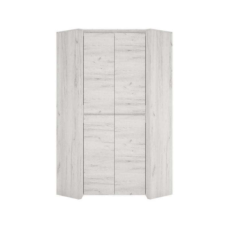 Angel Corner Wardrobe in White Crafted Oak Melamine