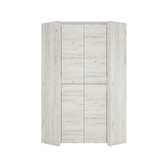 Angel Corner Wardrobe in White Crafted Oak Melamine - Furniture One Shop
