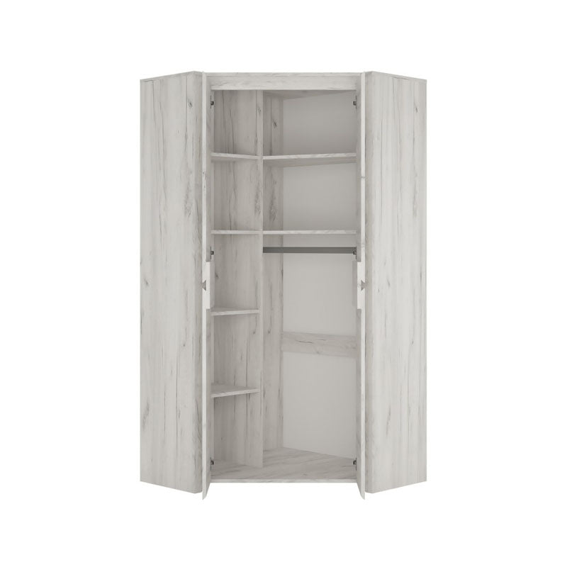 Angel Corner Wardrobe in White Crafted Oak Melamine