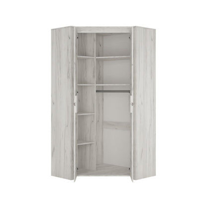 Angel Corner Wardrobe in White Crafted Oak Melamine