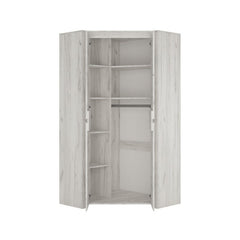 Angel Corner Wardrobe in White Crafted Oak Melamine - Furniture One Shop