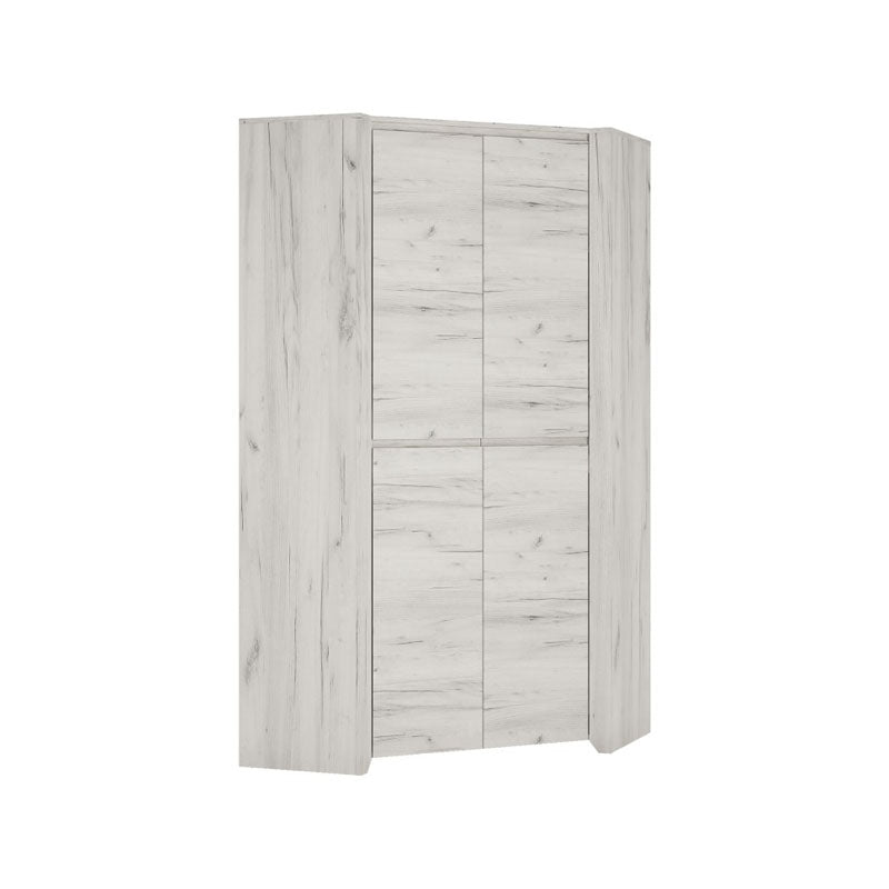 Angel Corner Wardrobe in White Crafted Oak Melamine