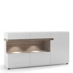 Chelsea Living 3 Door Glazed Sideboard in white with an Truffle Oak Trim - Furniture One Shop