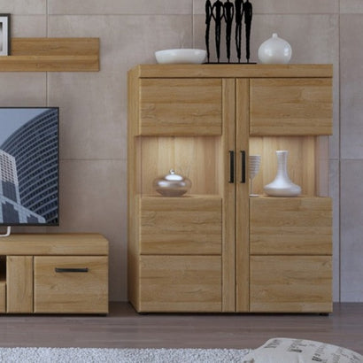 Cortina Low Wide 2 Doors Display Cabinet in Grandson Oak - Furniture One Shop