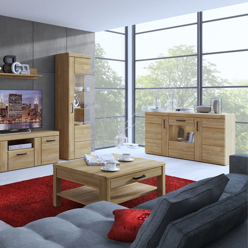 Cortina Wooden 2 Doors 1 Drawer Tall TV Stand in Grandson Oak