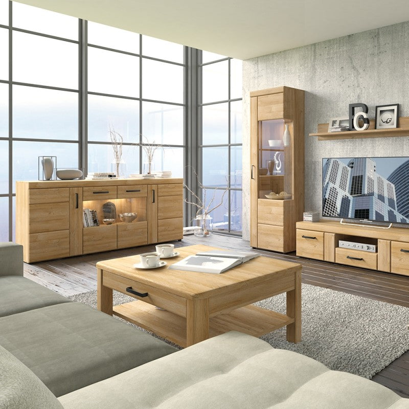 Cortina Wooden 1 Drawer Coffee Table in Grandson Oak