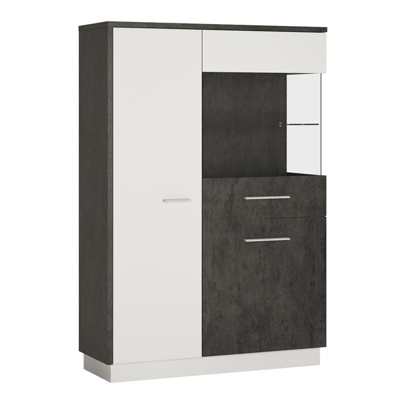 Zingaro Right Handed Low Wooden Display Cabinet in Slate Grey and Alpine White