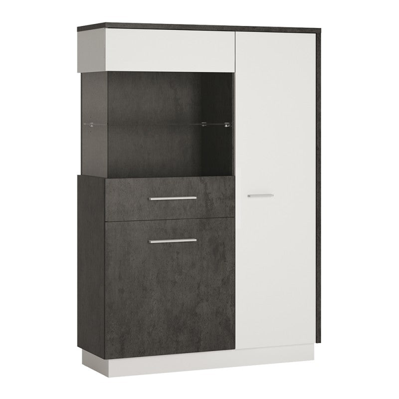 Zingaro Left Handed Low Wooden Display Cabinet in Slate Grey and Alpine White