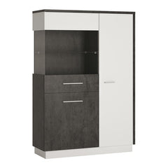 Zingaro Left Handed Low Wooden Display Cabinet in Slate Grey and Alpine White - Furniture One Shop
