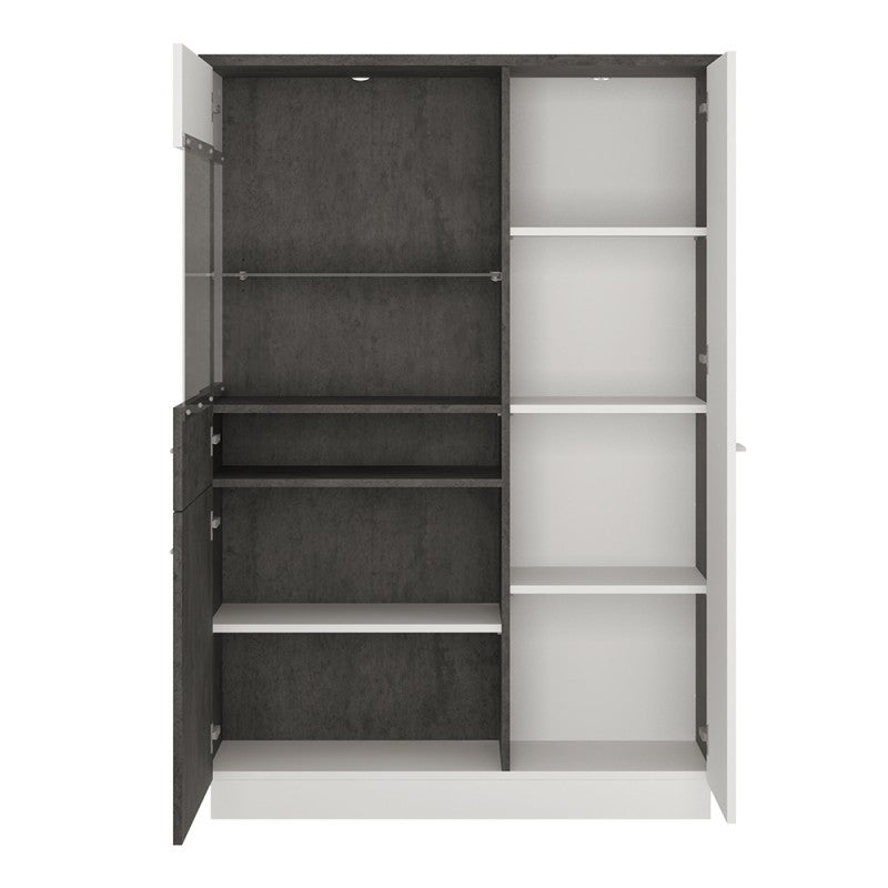 Zingaro Left Handed Low Wooden Display Cabinet in Slate Grey and Alpine White