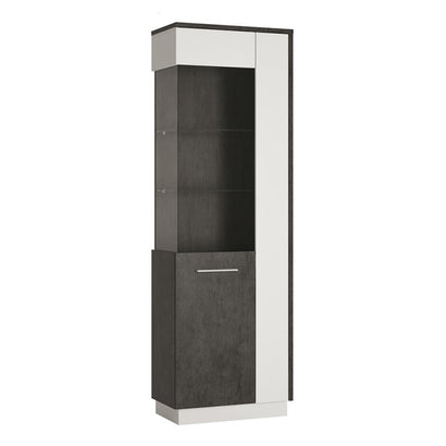 Zingaro Left Handed Glass Display Cabinet in Slate Grey and Alpine White - Furniture One Shop