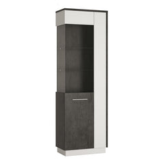 Zingaro Left Handed Glass Display Cabinet in Slate Grey and Alpine White - Furniture One Shop