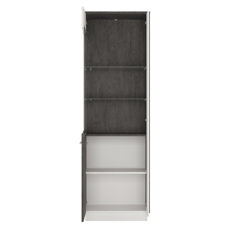 Zingaro Left Handed Glass Display Cabinet in Slate Grey and Alpine White
