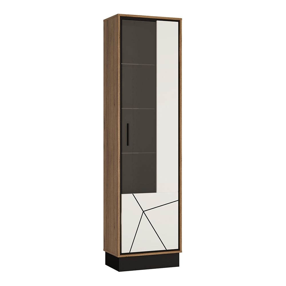 Brolo Tall Glazed Display Cabinet (RH) With the Walnut and Dark Panel Finish