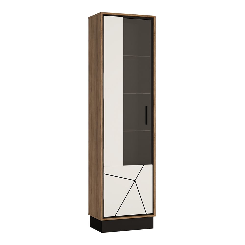 Brolo Tall Glazed Display Cabinet (LH) With the Walnut and Dark Panel Finish