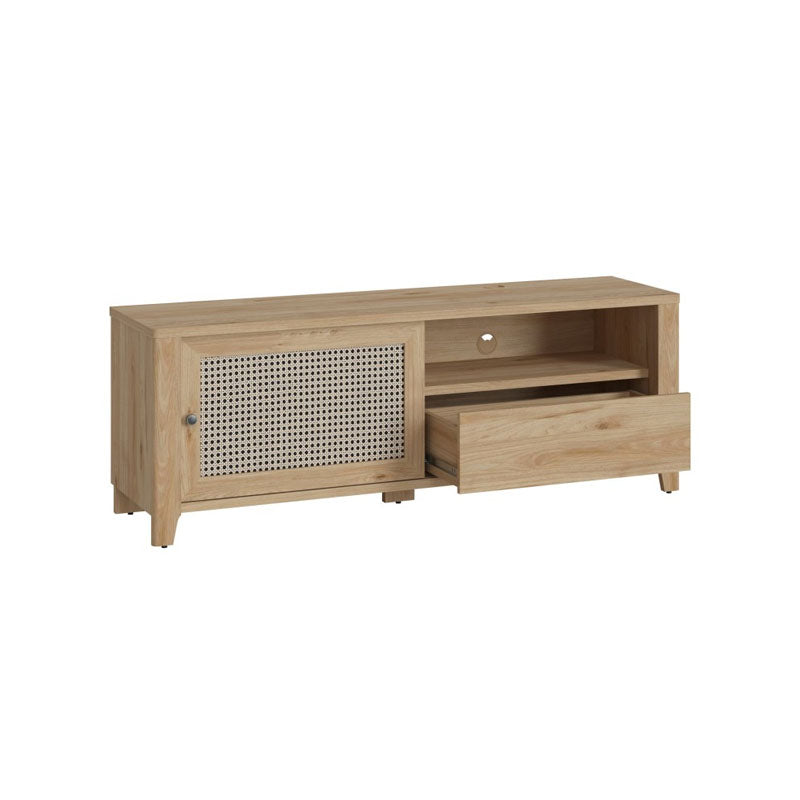 Cestino 1 Door 1 Drawer TV Unit in Jackson Hickory Oak and Rattan Effect