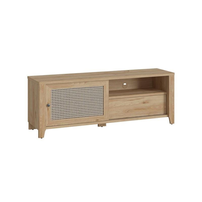 Cestino 1 Door 1 Drawer TV Unit in Jackson Hickory Oak and Rattan Effect