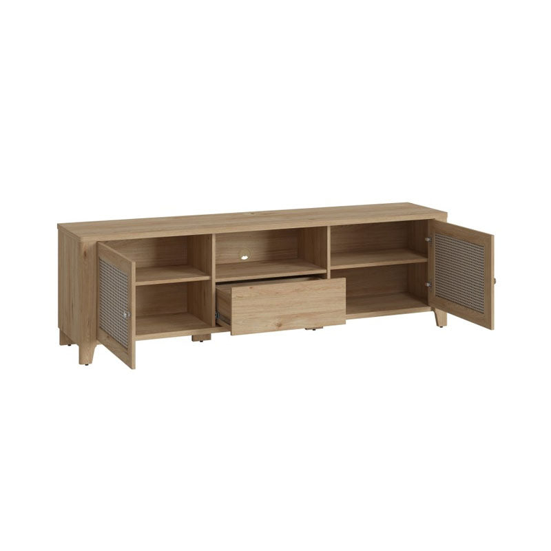 Cestino 2 Door 1 Drawer TV Stand in Jackson Hickory Oak and Rattan Effect