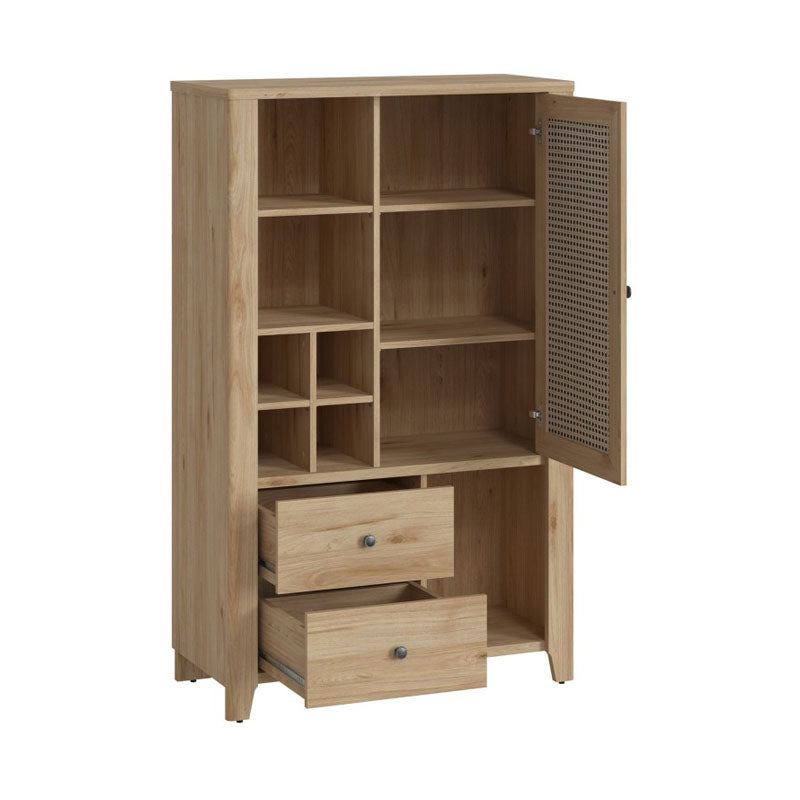 Cestino 1 Door 2 Drawer Cabinet in Jackson Hickory Oak and Rattan Effect