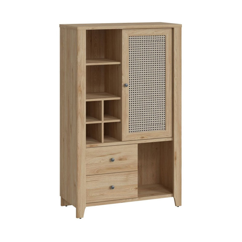 Cestino 1 Door 2 Drawer Cabinet in Jackson Hickory Oak and Rattan Effect