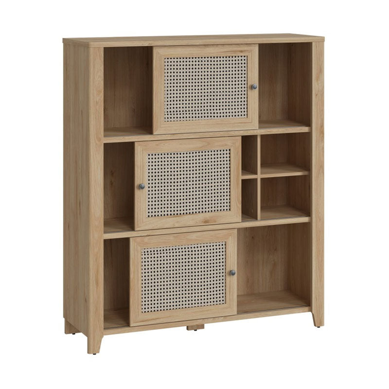 Cestino 3 Sliding Door Cabinet in Jackson Hickory Oak and Rattan Effect