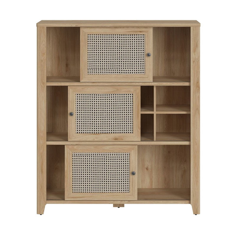 Cestino 3 Sliding Door Cabinet in Jackson Hickory Oak and Rattan Effect